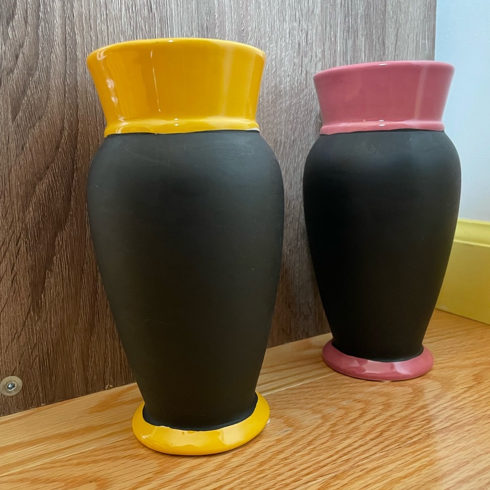 Vintage Yellow and Pink Ceramic Vases